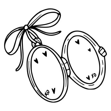 hand drawn open oval locket pendant, love and romance line art
