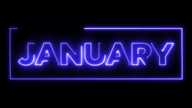 Modern Neon Animated Text JANUARY &ndash; Glowing Blue Light Animation for Monthly Calendar Intro, Social Media Content, and Digital Signage