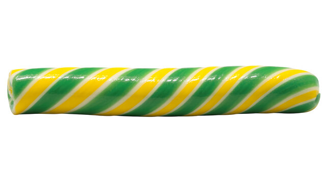Green and yellow striped candy white isolated on a transparent background