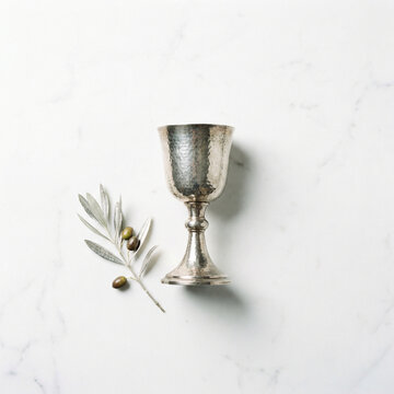 Elegant silver chalice on minimalist background
