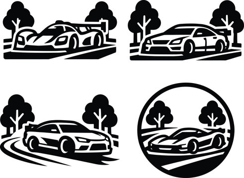 Black and white line of people pushing broken down cars line people flat tire