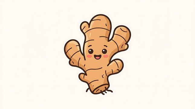 Smiling ginger root cartoon character.