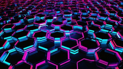 Fototapeta premium Glowing hexagonal pattern with magenta and cyan illumination abstract geometric