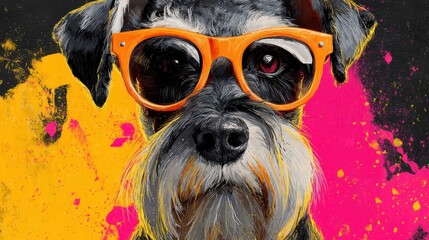 Cute dog with orange glasses smiling