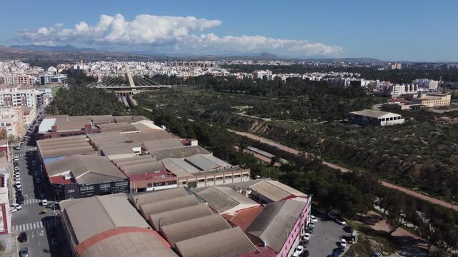 Old shoe factories next to the Vinalop&oacute; riverbed, Elche, Spain.