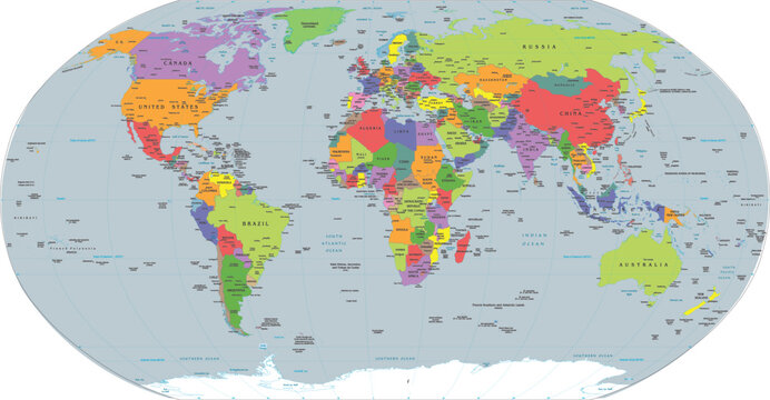 colorful world map with all state and countries name