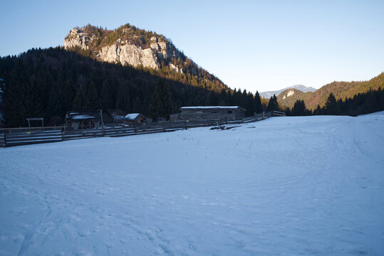 Vlkolinske luky above Ruzomberok city in winter Velka Fatra mountains in Slovakia
