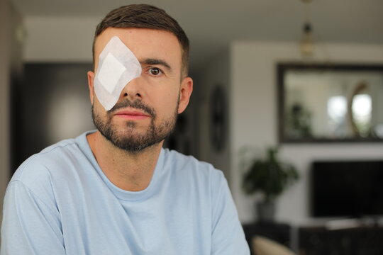 Man with large patched eye