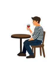 Fototapeta premium man sitting at table with glass of red wine vector illustration