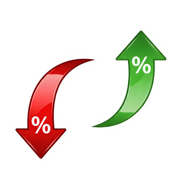 Opposing percentage arrows indicating increase and decrease with contrasting colors