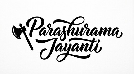 Obraz premium Parashurama Jayanti Black Calligraphy Typography with Axe Letter P Luxury Minimal White Background