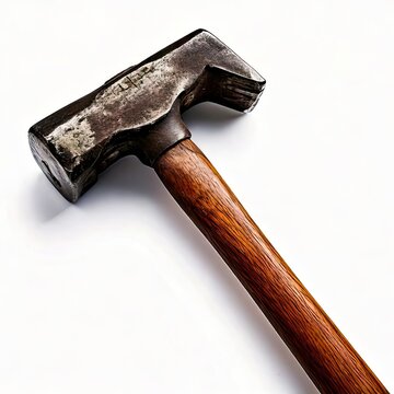 Close-up of a well-used sledgehammer on white