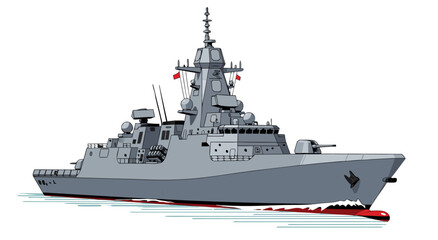 Modern Navy Warship Vector Illustration A Detailed Depiction of Advanced Naval Technology and Military Power © Purnomo Semlirick