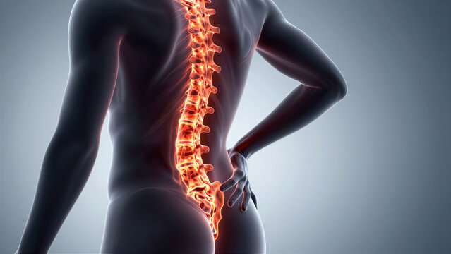 Human Male Torso with Glowing Spine Highlighting Back Pain and Spinal Inflammation