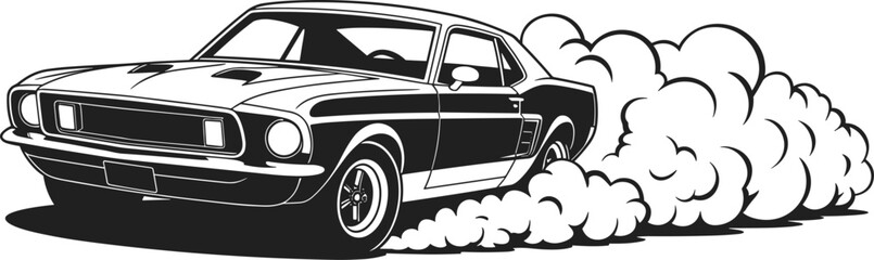 Classic muscle car drifting with smoke, vintage automobile speed racing illustration dynamic motion design © Billal
