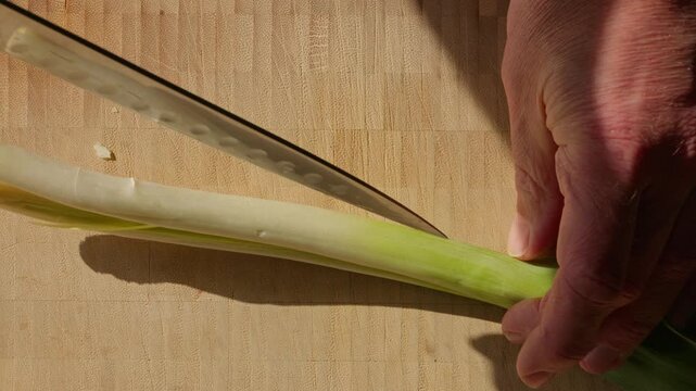Top-down View of Slicing Leeks