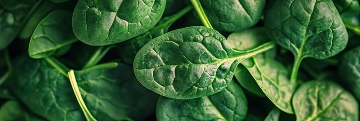 Obraz premium Fresh Spinach Leaves Macro Shot with Detailed Veins and Glossy Texture on a White Background
