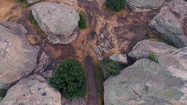 Aerial top down view of large ancient rocks