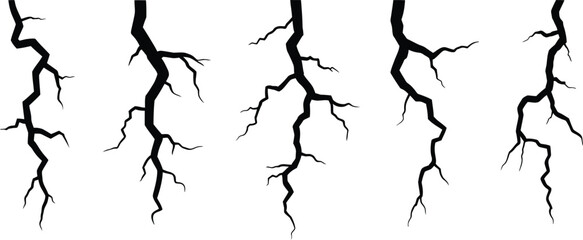 Obraz premium Black Vertical Cracks and Fissures on White Background