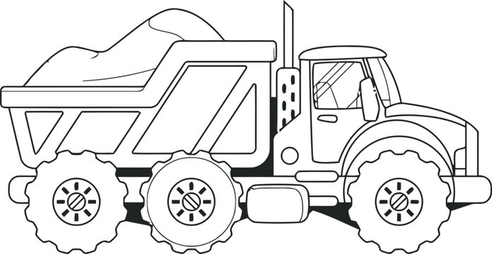 Line art illustration of a dump truck with large wheels