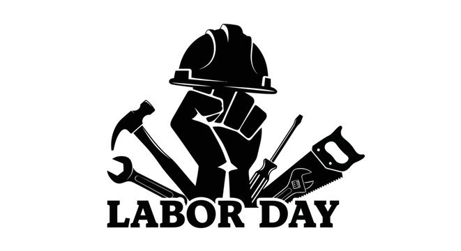 may day Labor Day, worker icons, construction tools, fist and hard hat, holiday symbols Silhouette
