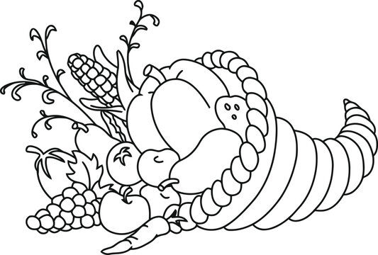 cornucopia filled with fruits and vegetables, thanksgiving symbol