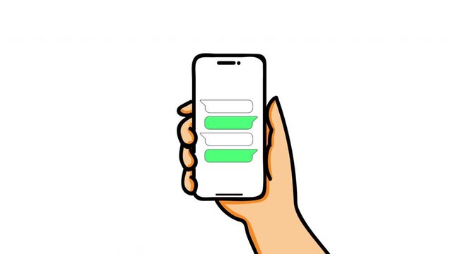 Hand Holding Smartphone With Messaging Chat Bubbles on Alpha Background Illustraton Animation