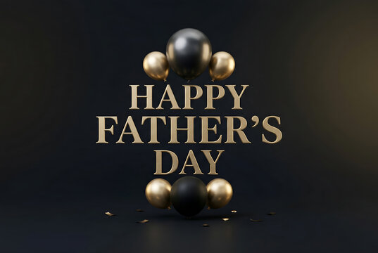 Happy fathers day celebration with golden and black balloons luxury design