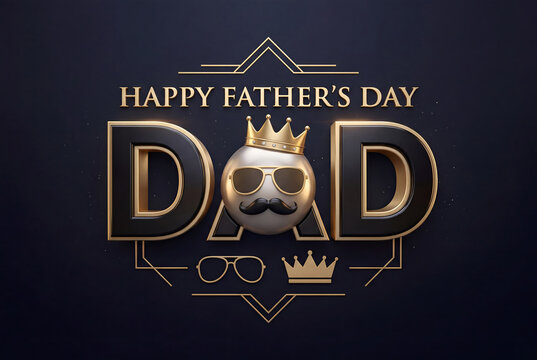 Happy fathers day greeting with dad text and crown sunglasses mustache aviator glasses