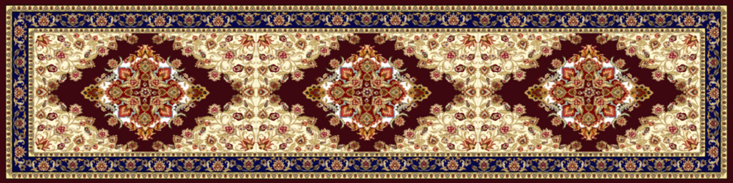 Luxury Red Persian Carpet Pattern with Floral Ornamental Design