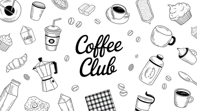 Vintage coffee club logo with musical note and coffee cup illustrations Vector
