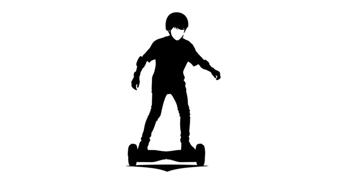 Young boy balancing while riding a hoverboard in silhouette  