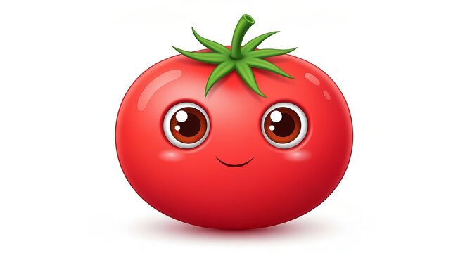 Adorable Animated Tomato Character with Big Eyes, Shiny Gradient, and Fresh Fruit Charm for Health