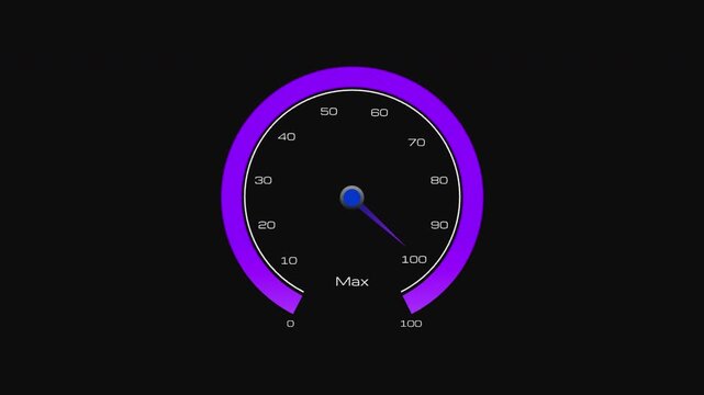 Purple Analog Speedometer Gauge At Max Level On Black Background
