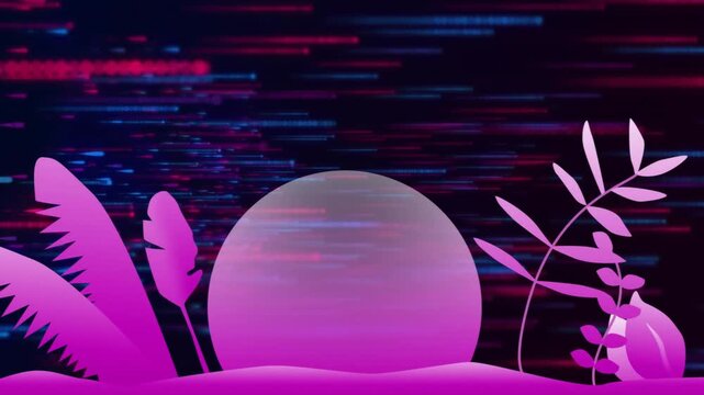 Vertical video: Shifting streaks causing glitching orb pulsing above magenta mound in neon sky