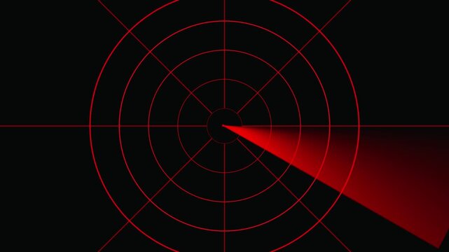 Rad and white radar screen scanning. Digital searching system radar searching security concept 4k animation icon.