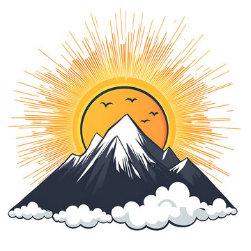 Scenic Mountain Sunshine Clouds Vector Art