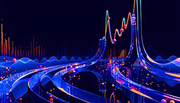 Abstract digital data visualization with neon lights and glowing lines with abstract background with digital art with tech background with artificial intelligence with big data