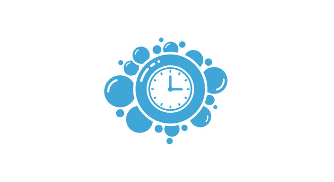 Blue clock with bubbles.