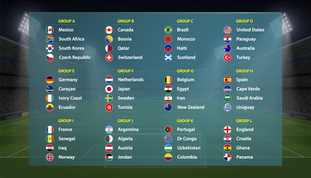 International football tournament 2026 group stage teams list layout