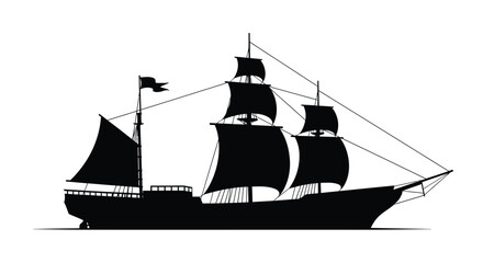 Detailed black silhouette of a historic sailing ship with full rigging silhouette © Sogir