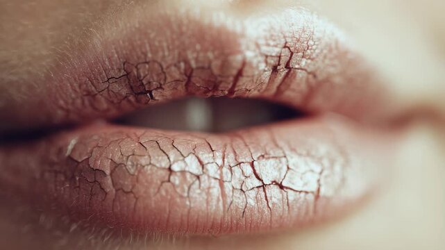 Cracked lips, emphasizing dryness and skincare challenges