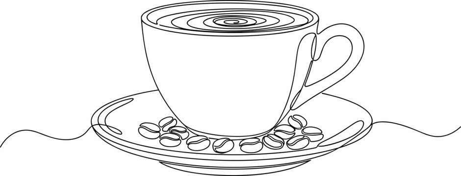 Coffee cup vector illustration showcasing beverage, cappuccino, foam art, beans, drink, caf&eacute;, design