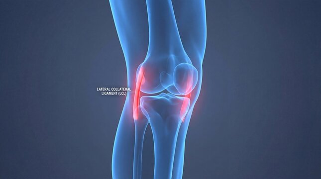 Knee joint anatomy with highlighted lateral collateral ligament injury