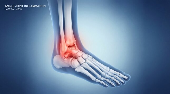 Ankle joint inflammation lateral view with redness and swelling