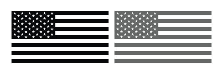 Set of American flag outlines in black vector illustration. Minimal line art style featuring stars and stripes, perfect for icons, logos, infographics, and patriotic design projects. © Nila Creatives