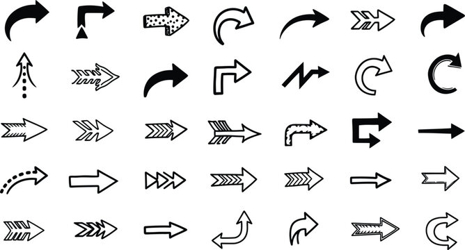 Collection of black and white arrow icons in various styles
