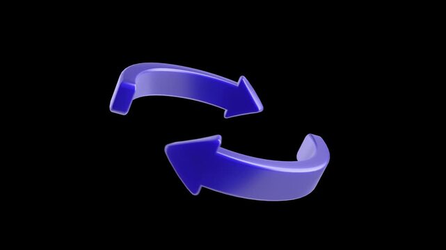 isometric loop arrows 4k animation, 3D refresh sync icon, data exchange cycle motion graphic, blue rotation symbol