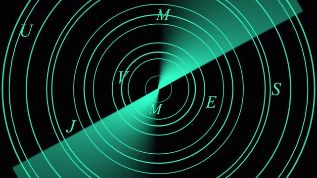 Digital Hud call neon Rader animation. Signal transmitted sonar radar animated with black background. Radar point to detect enemy position 4k video.