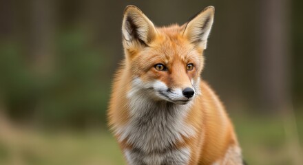 Fototapeta premium A captivating close-up of a wild red fox, showcasing its alert expression and vibrant fur in a natural outdoor setting.